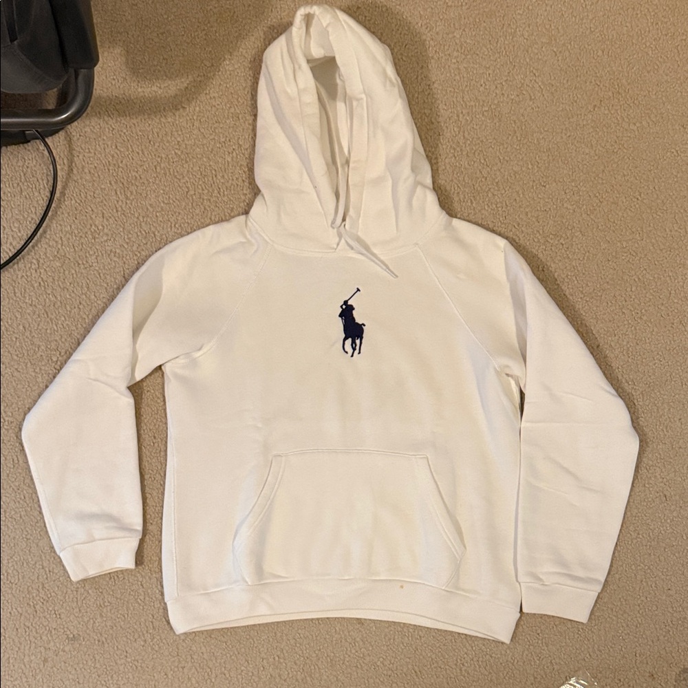 Polo by Ralph Lauren White Hoodie with Navy Polo Logo